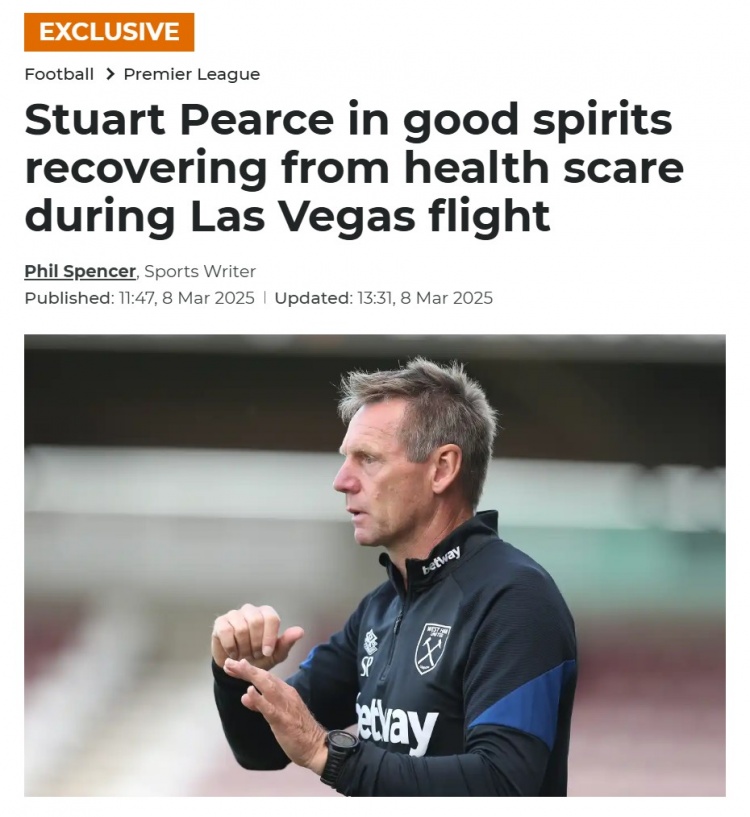  talkSPORT：因健康問題入院的英格蘭名宿皮爾斯正在康復 狀態良好