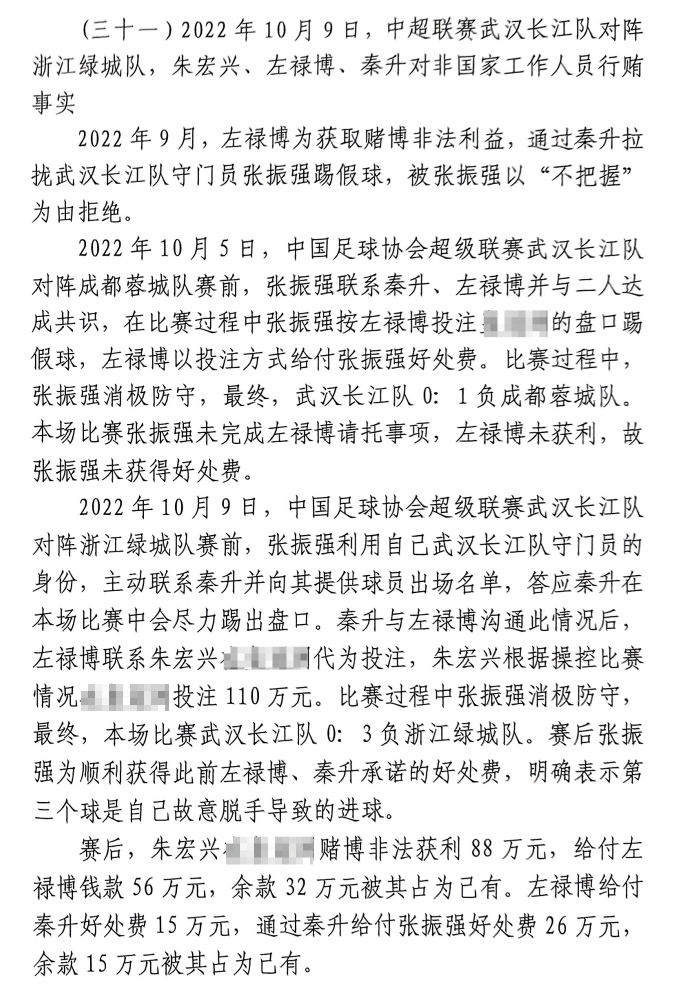 網傳判決書:前武漢門將向秦升主動請纓踢假球,合分41萬好處費